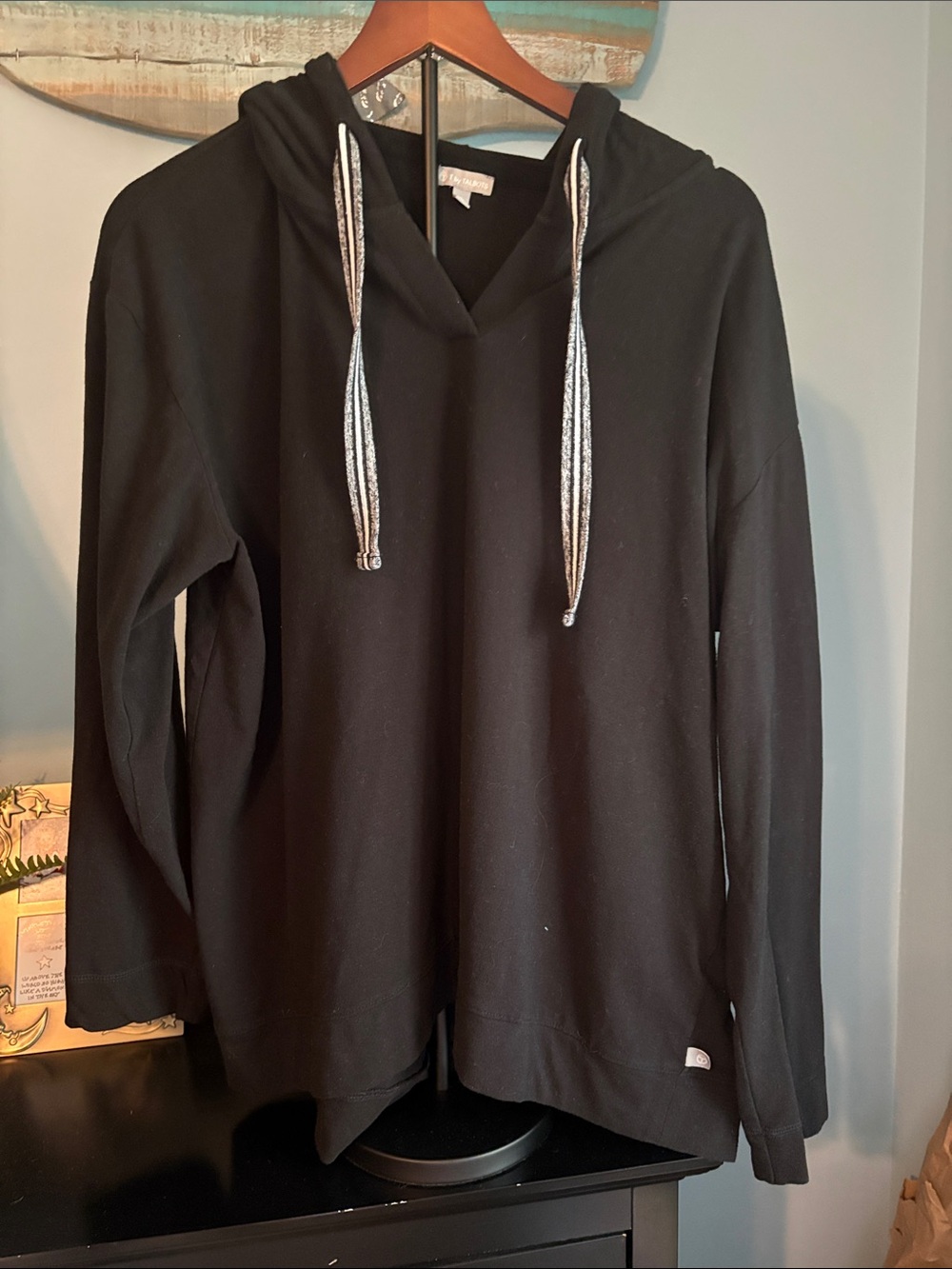 T by Talbot’s Black Women’s Hooded Sweatshirt with Contrast Drawstrings